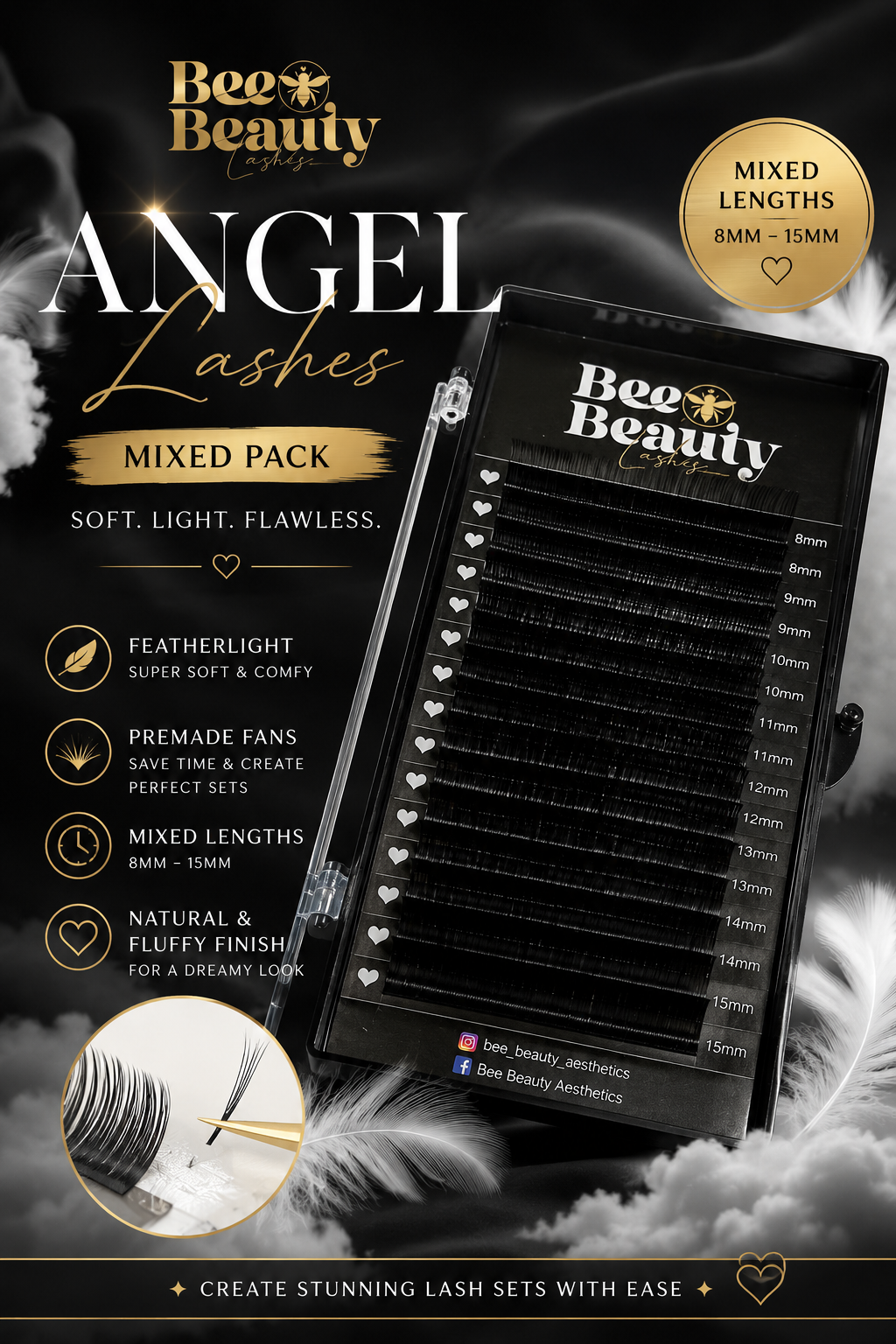 Angel lashes mixed tray CC curl 0.5 8mm-15mm